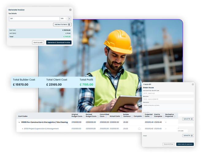 Specialist subcontractors countinous monitoring live job costing data