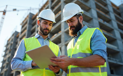 Site managers tracking progress with construction software